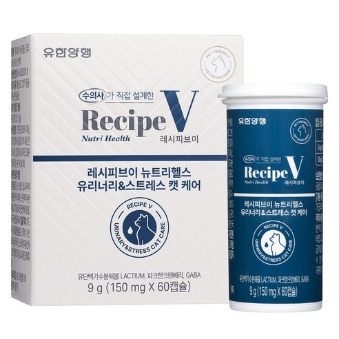 유한양행레시피브이 고양이 뉴트리헬스, 1개, 유리너리+스트레스, 60정