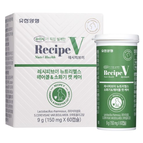 유한양행레시피브이 고양이 뉴트리헬스, 1개, 헤어볼+장건강, 60정