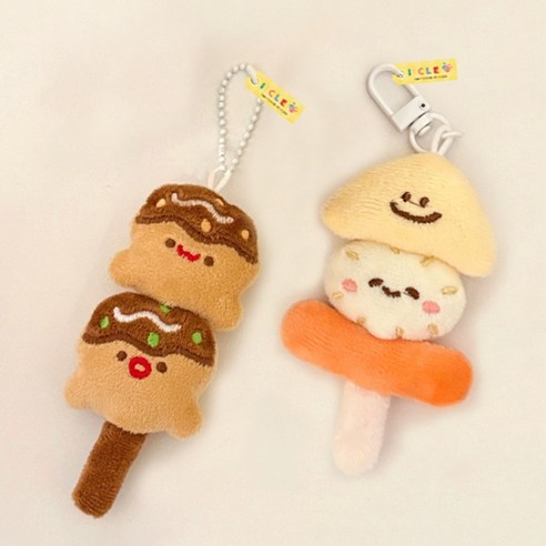 아이끌레 인형 키링 타코야끼 + 어묵 꼬치 세트, 혼합색상, 1세트, 11.5cm