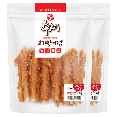 펫스토리 강아지 영양가득간식 수제 고기말이 껌스틱, 치킨맛, 210g, 2개