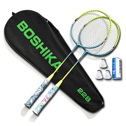 보시카 배드민턴 라켓 2p + 셔틀콕 3p + 가방 세트 GN, BSK-228, 1세트