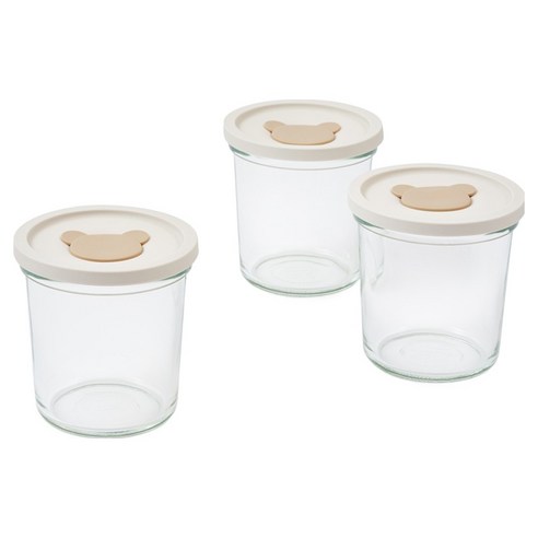 글라스락 베이비 곰돌이캡 이유식 보관용기 원형, 투명, 3개, 690ml