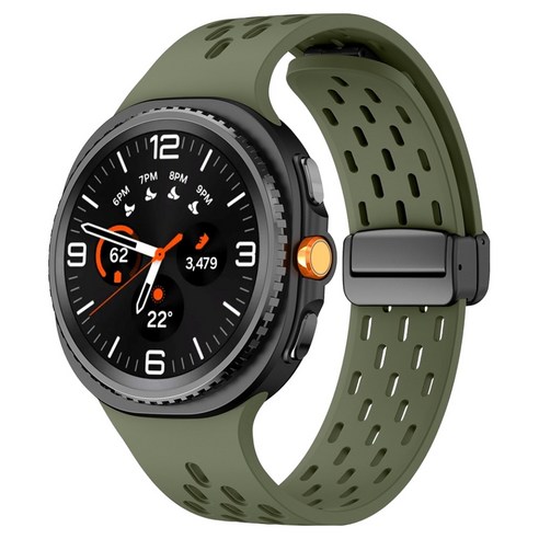 하마테 스마트워치 멀티타공 마그네틱버클 실리콘 스트랩 40 / 44 / 46mm, 아미그린, 1개