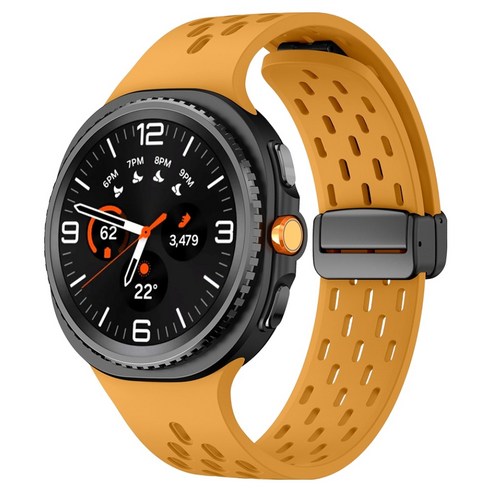 하마테 스마트워치 멀티타공 마그네틱버클 실리콘 스트랩 40 / 44 / 46mm, 옐로우, 1개