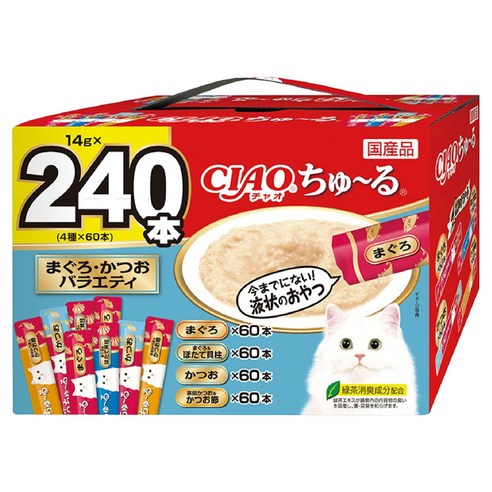 챠오츄르 고양이 버라이어티 짜먹는 간식 240p, 혼합맛(참치/가리비관자),(가다랑어/가다랑어포), 3.36kg, 1개