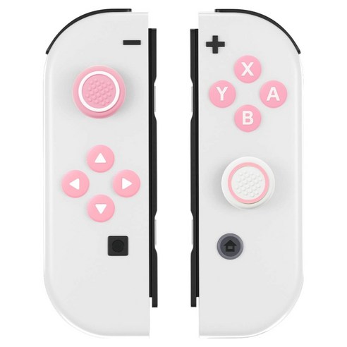 스페이스쉴드 닌텐도 스위치 OLED 조이콘 호환 ABXY 방향 버튼 스틱 캡 실리콘 컬러 톤 체인지 키트, 핑크 + 화이트, 1개
