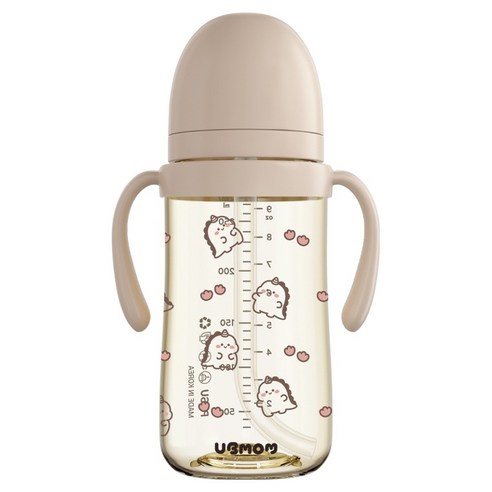 유비맘 유아용 국내 제조 공룡 디자인 PPSU 역류 물샘방지 빨대컵, 280ml, 1개, 브라운(초코)