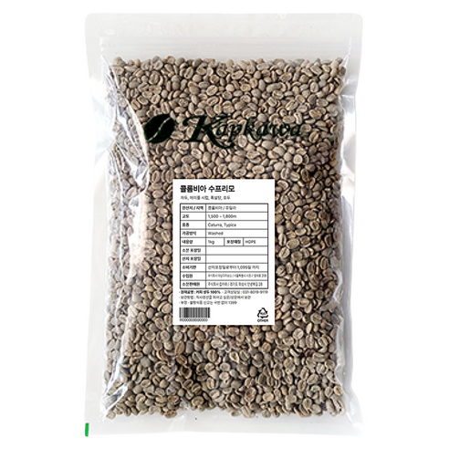 캅카와 콜롬비아 수프리모 커피생두, 1kg, 1개