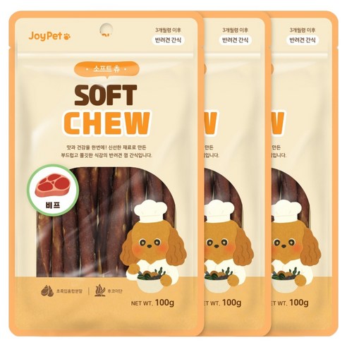 조이펫 강아지 소프트 츄 간식, 비프, 100g, 3개