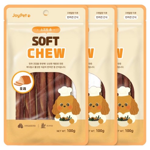 조이펫 강아지 소프트 츄 간식, 100g, 3개, 오리