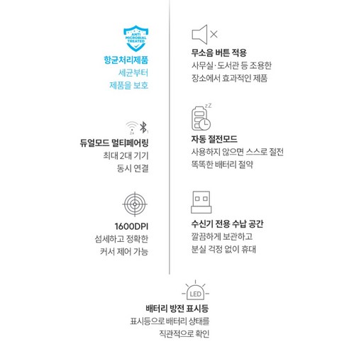 아이리버 항균처리 듀얼모드 멀티페어링 경량 인비저블 블루투스 무소음 무선 마우스 이미지 2