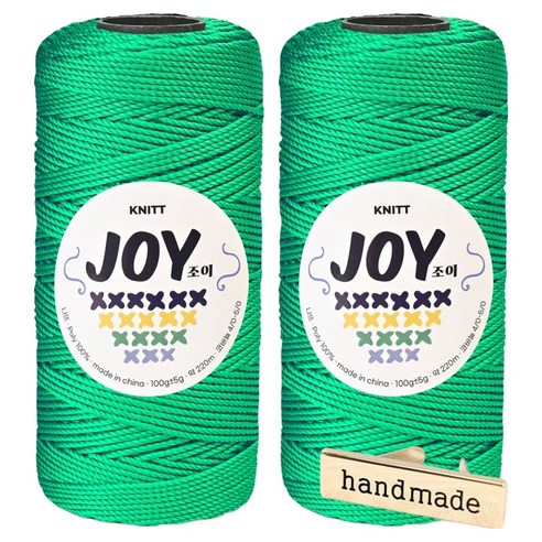 니뜨 조이얀 코바늘 가방뜨기 좋은 PP실 100g x 2p + 핸드메이드 금속라벨 세트, 04 브라이트그린, 1세트