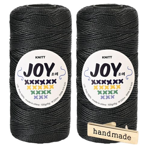 니뜨 조이얀 코바늘 가방뜨기 좋은 PP실 100g x 2p + 핸드메이드 금속라벨 세트, 02 블랙, 1세트
