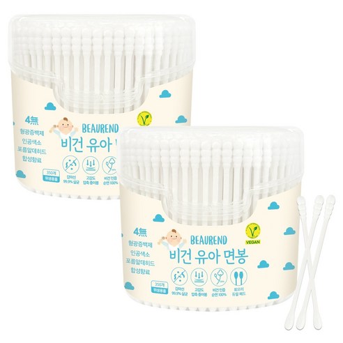 뷰렌드 유아용 비건 살균 면봉, 2개, 350개입