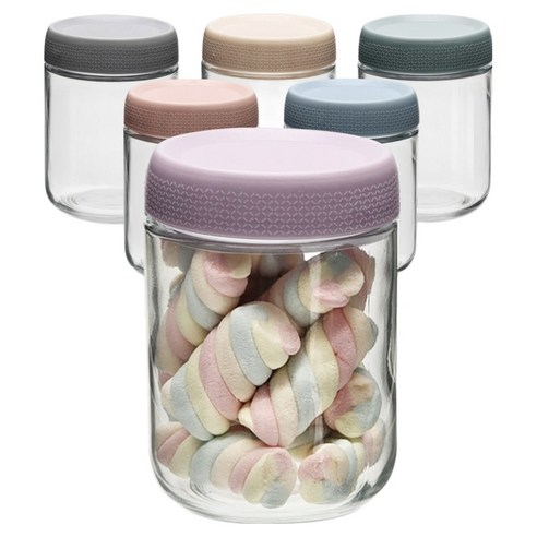 미르코리아 오나오 코코 샐러드 밀폐 유리병 500ml x 6p + 컬러 스태커블 뚜껑 6종 세트, 1세트