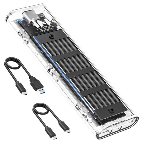 인네트워크 M.2 NVMe SSD지원 USB3.1 GEN2 방열판 블랙 + 최대 8TB 인식 써멀패드 외장 케이스 투명 세트, 1세트