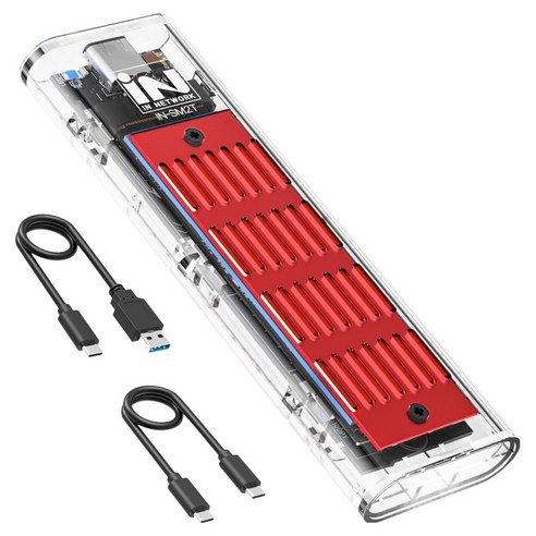인네트워크 M.2 NVMe SSD지원 USB3.1 GEN2 방열판 레드 + 최대 8TB 인식 써멀패드 외장 케이스 투명 세트, 1세트