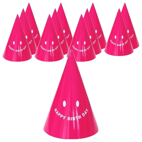 파티쇼 스마일 생일 고깔 모자, 핫핑크, 12개