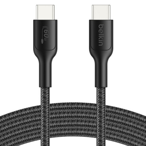 벨킨 게이밍 USB C to C 60W 닌텐도 스위치2 전용 고속 충전 브레이디드 케이블 2m, 블랙, 1개, ENA008qc2MBK