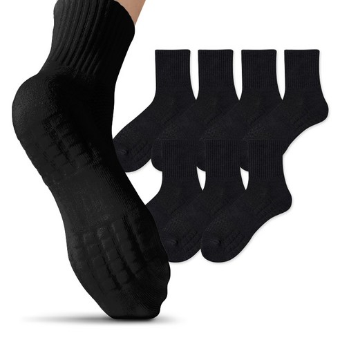 롱런해빗 삼중 쿠션 중목 스포츠 양말 7켤레 세트, 블랙, 1세트