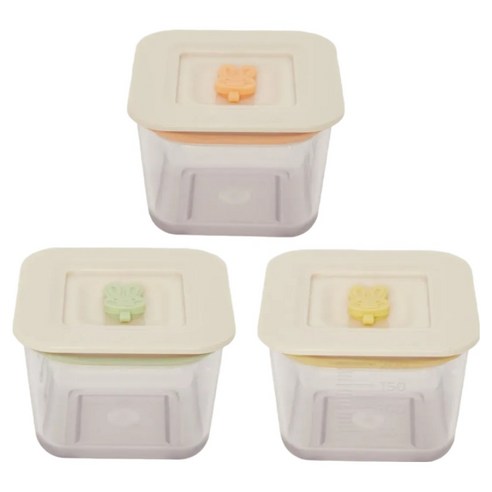 네스틱 토끼 에코볼 정사각 이유식 용기 3종 세트, 200ml, 혼합색상, 1세트