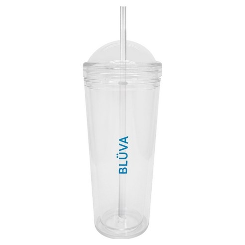 블루바 이중구조 돔 아이스 텀블러 + 빨대 세트, 1세트, 500ml, 투명