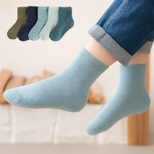 새실로 아동용 컬러 팔레트 중목양말 5족 세트 D