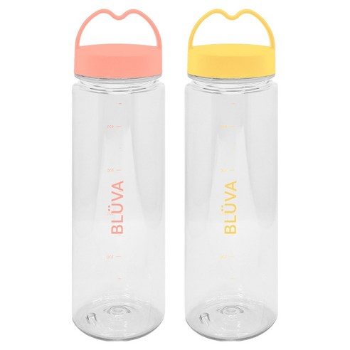 블루바 눈금표시 트라이탄 하트캡 쉐이커 보틀 2종 세트, 핑크 + 옐로우, 500ml, 1세트