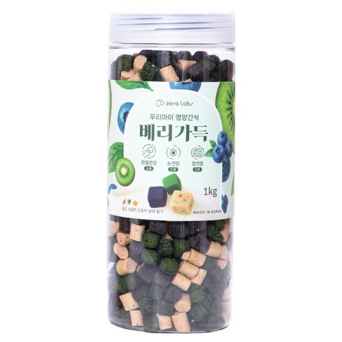 제로랩스 강아지 국내산 노즈워크 영양간식 베리가득 져키, 혼합맛(키위/블루베리/요거트), 1kg, 1개