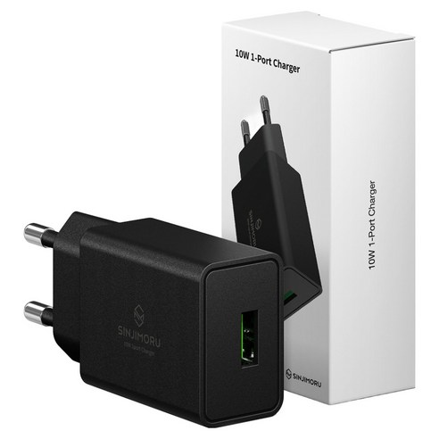 신지모루 2A 전압 전력보호 USB 휴대폰 충전기, 블랙, 1개