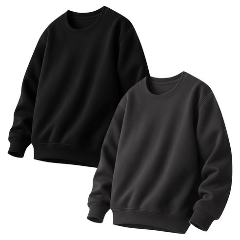 맨인모드 남녀공용 미니멀 세미 오버핏 맨투맨 2종 세트 D0512 2XL(100) | 블랙, 애쉬그레이