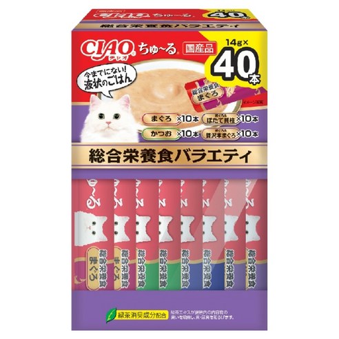 챠오츄르 고양이 종합영양식 버라이어티 짜먹는 간식 SC-400 40p, 혼합맛(참치/가다랑어/닭가슴살), 560g, 1개