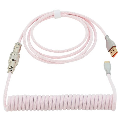지클릭커 코일형 Type C 키보드 커넥터 C타입 항공케이블, 핑크, 1개, 150cm