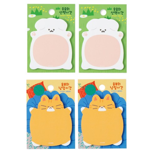 귀여운 점착메모지 우유 2p + 유부 2p 세트, 혼합색상, 1세트, 20매