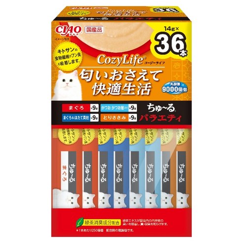 이나바 고양이 챠오 코지라이프 츄르 36P 박스타입 버라이어티 SC-415 짜먹는 간식, 혼합맛(참치/닭가슴살), 504g, 1세트
