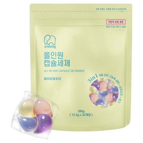 코끼리리빙 올인원 초고농축 캡슐세제 베이비파우더향, 1개, 32개입