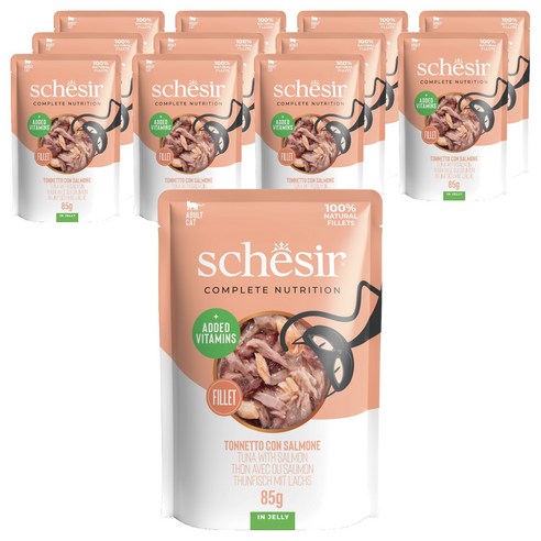 스케지어 어덜트 고양이 주식 파우치, 85g, 12개, 연어+참치