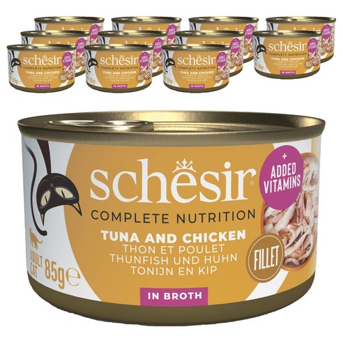 스케지어 성묘용 고양이 쉐지애 브로스 주식캔, 닭+참치, 85g, 12개