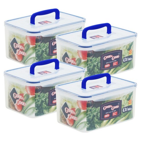 굿앤굿 직사각 밀폐용기 핸디형, 4개, 4L