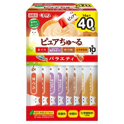 챠오츄르 고양이 이나바 퓨어츄르 버라이어티 짜먹는 간식 14g x 4종 x 10p 세트 SC-436, 1세트, 혼합맛(참치/가다랑어/닭가슴살)