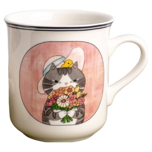 메종드모리 줄무늬 고양이 머그컵 360ml, 1개, 블루