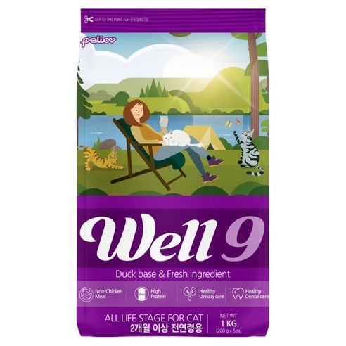 펠리코 2개월 이상 웰나인캣 건식사료, 오리, 1kg, 1개