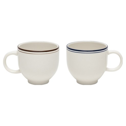 윤도자기 메종오브제 코지 머그컵 2종 x 330ml 세트, 브라운 + 블루, 1세트