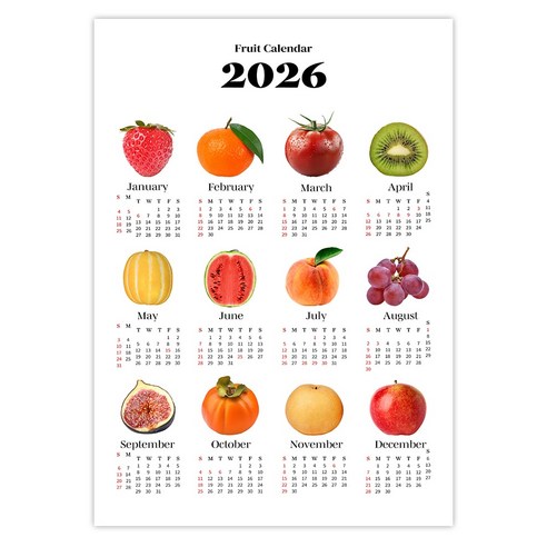 2026년 대형 감성 한장 벽 달력 포스터 캘린더 A3, 과일, 1개