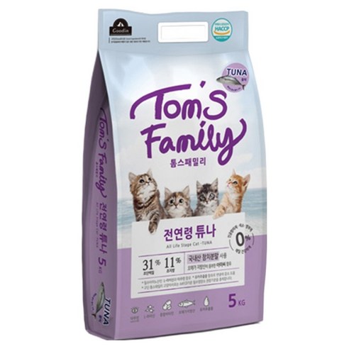 톰스패밀리 전연령 튜나 고양이 사료, 닭+참치, 5kg, 1개
