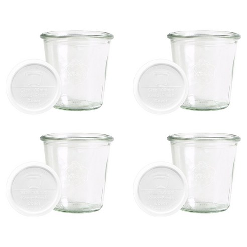 WECK 900 유리병 290ml x 4p + PE 뚜껑 밀크 4p 세트, 1세트