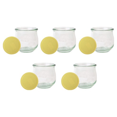 WECK 튤립 746 유리병 370ml x 5p + 실리콘 뚜껑 바닐라옐로우 5p 세트