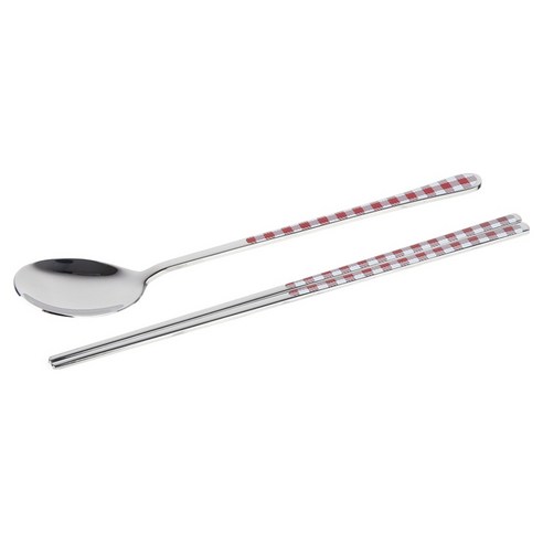 보겐 체크 세라믹 숟가락 젓가락, 1개, 숟가락 + 젓가락, 레드