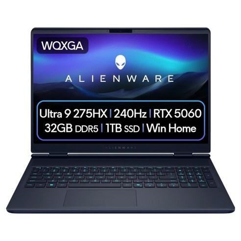 델 2025 에일리언웨어 오로라 16X 코어Ultra9 인텔 14세대 지포스 RTX 5060, 인터스텔라 인디고, 1TB, 32GB, WIN11 Home, DAC16251-WH03KR