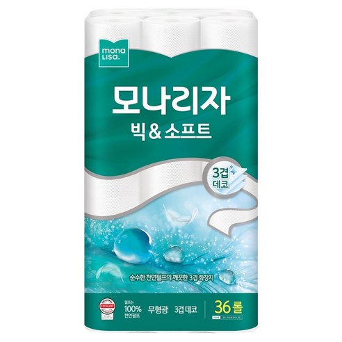 모나리자 빅 앤 소프트 천연펄프 3겹 화장지, 30m, 36롤, 1개